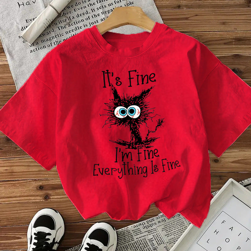 I'm Fine - Cute Cat Print Cotton T-Shirt
