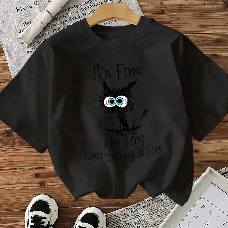 I'm Fine - Cute Cat Print Cotton T-Shirt