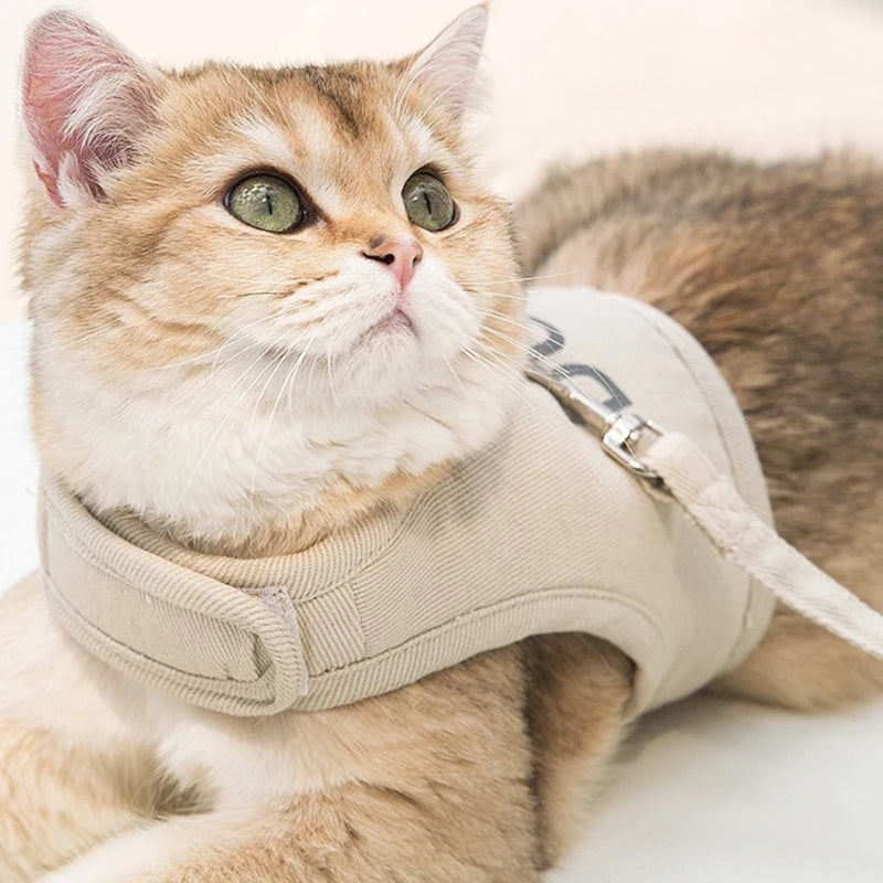 Adjustable Canvas Cat Harness with Leash – Breathable & Secure for Outdoor Walks
