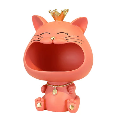 Large Creative Big Mouthed Cat Key Holder – Modern Minimalist Resin Ornament