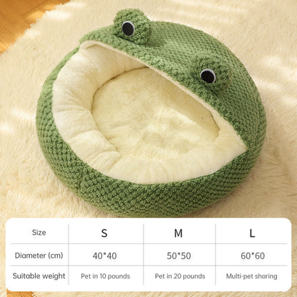 Cute Frog Cat Nest – Warm Plush Autumn & Winter Bed for Cats (<20 lbs)