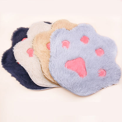 Cute Cat Paw Print Plush Mat – Non-Slip Soft Kitten Bed Pad for Pet Kennels