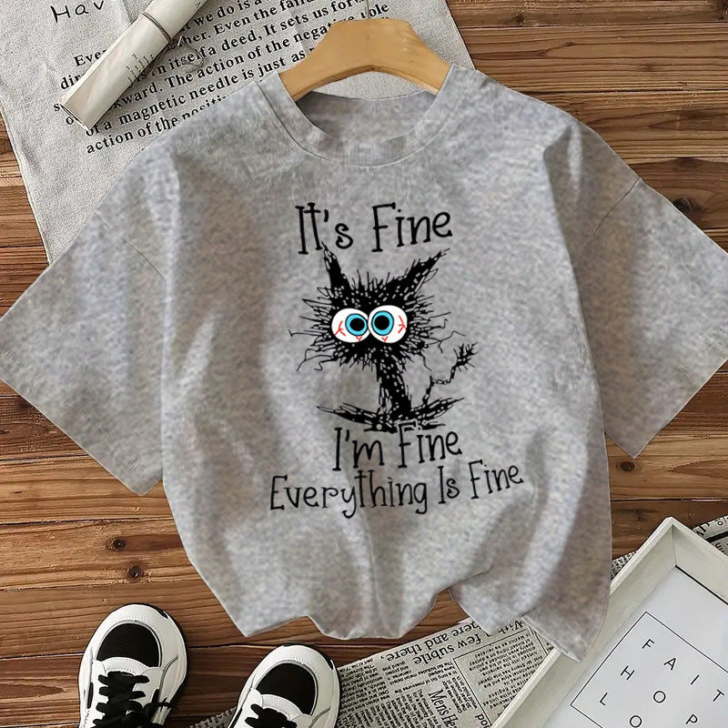 I'm Fine - Cute Cat Print Cotton T-Shirt