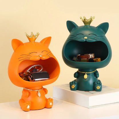 Large Creative Big Mouthed Cat Key Holder – Modern Minimalist Resin Ornament
