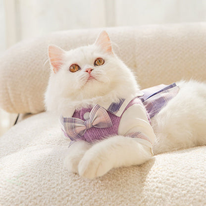 Autumn Winter Cat Dress – Cute Rabbit Lapel JK Style Warm Outfit for Small to Medium Cats