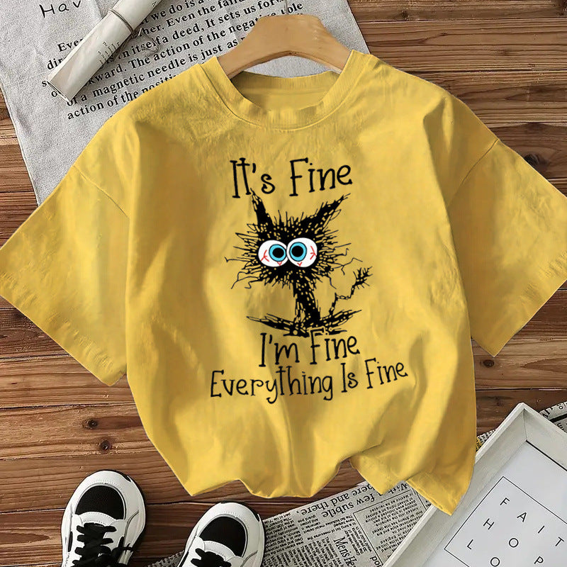 I'm Fine - Cute Cat Print Cotton T-Shirt
