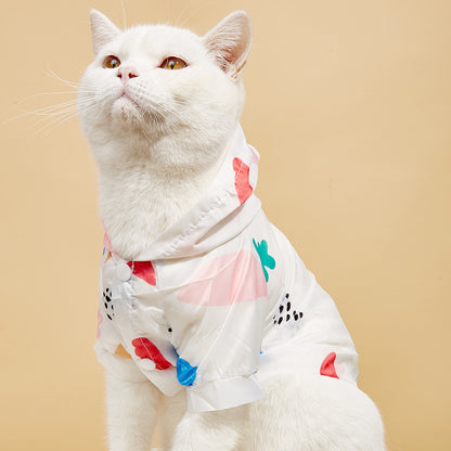 Summer Cat Hoodie Shirt – Lightweight Fruit Print, Breathable UV Protection Pet Clothing