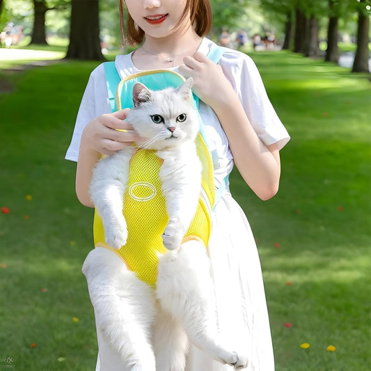 Breathable Color-Blocked Cat Chest Bag – Outdoor Travel Carrier Backpack