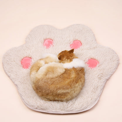 Cute Cat Paw Print Plush Mat – Non-Slip Soft Kitten Bed Pad for Pet Kennels