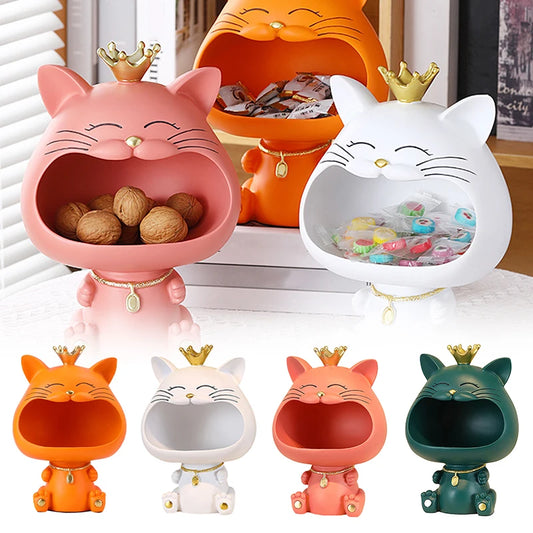 Large Creative Big Mouthed Cat Key Holder – Modern Minimalist Resin Ornament