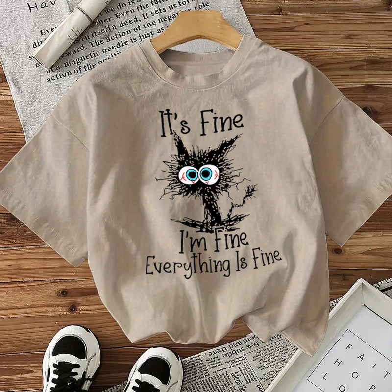 I'm Fine - Cute Cat Print Cotton T-Shirt