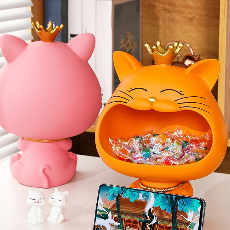 Large Creative Big Mouthed Cat Key Holder – Modern Minimalist Resin Ornament
