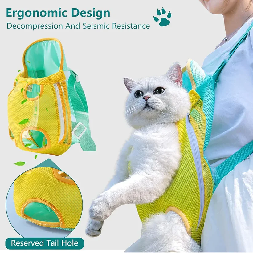 Breathable Color-Blocked Cat Chest Bag – Outdoor Travel Carrier Backpack