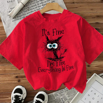I'm Fine - Cute Cat Print Cotton T-Shirt
