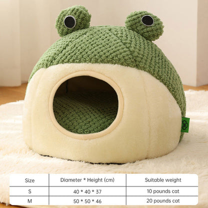 Cute Frog Cat Nest – Warm Plush Autumn & Winter Bed for Cats (<20 lbs)