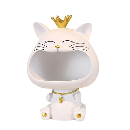 Large Creative Big Mouthed Cat Key Holder – Modern Minimalist Resin Ornament