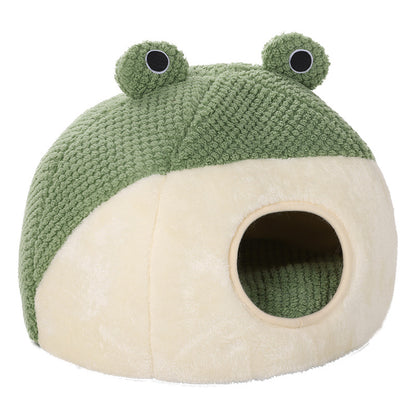 Cute Frog Cat Nest – Warm Plush Autumn & Winter Bed for Cats (<20 lbs)