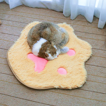 Cute Cat Paw Print Plush Mat – Non-Slip Soft Kitten Bed Pad for Pet Kennels