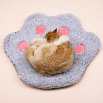 Cute Cat Paw Print Plush Mat – Non-Slip Soft Kitten Bed Pad for Pet Kennels