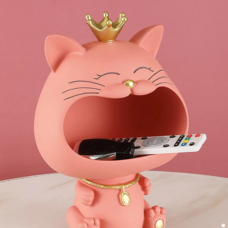 Large Creative Big Mouthed Cat Key Holder – Modern Minimalist Resin Ornament