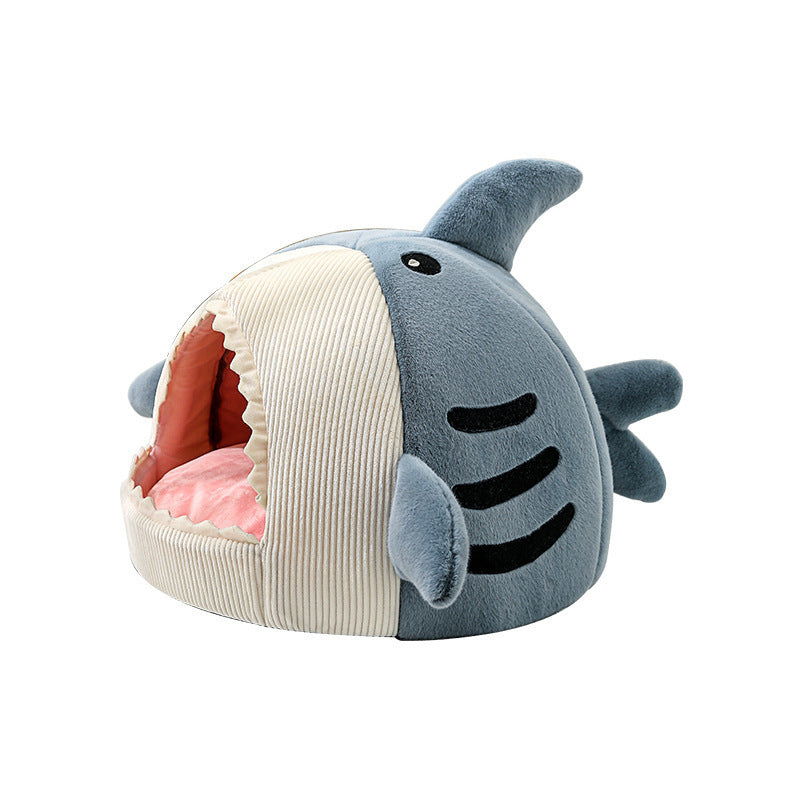 Cozy Shark Cat Bed – Warm Autumn & Winter Semi-Closed Nest with Mat