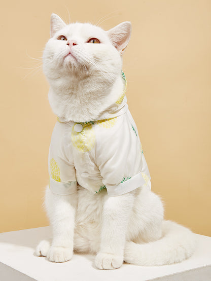 Summer Cat Hoodie Shirt – Lightweight Fruit Print, Breathable UV Protection Pet Clothing