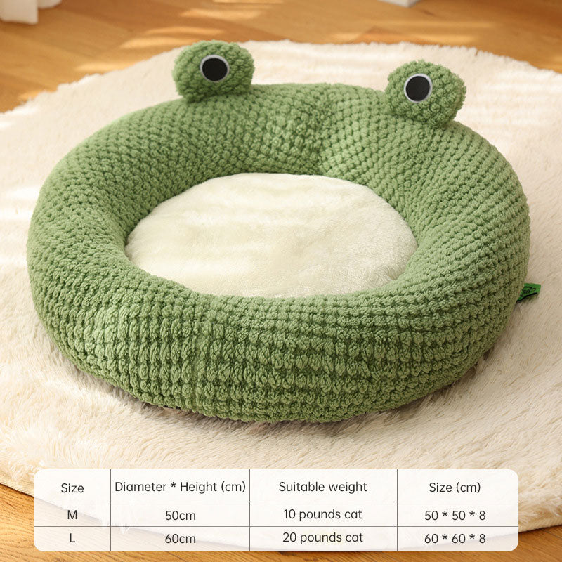 Cute Frog Cat Nest – Warm Plush Autumn & Winter Bed for Cats (<20 lbs)
