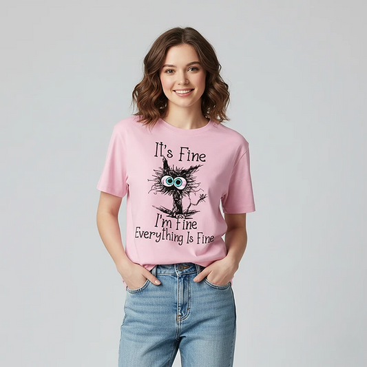 I'm Fine - Cute Cat Print Cotton T-Shirt