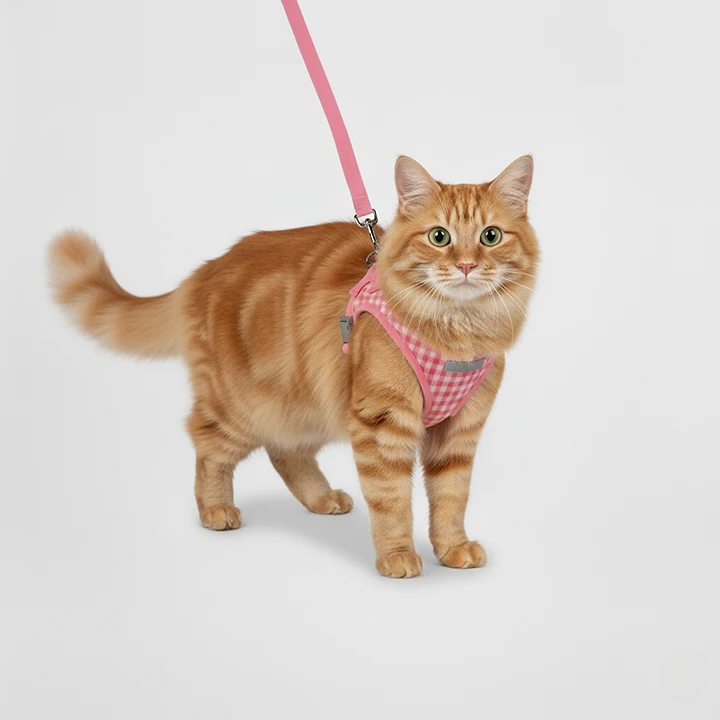 Plaid Reflective Cat Harness Set – Breathable & Stylish Cat Suit with Leash