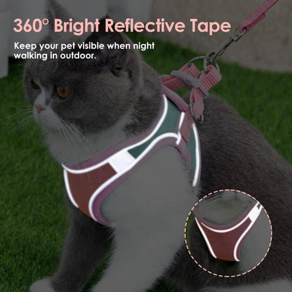 Adjustable Vest-Style Cat Harness Set – Reflective & Safe for Night