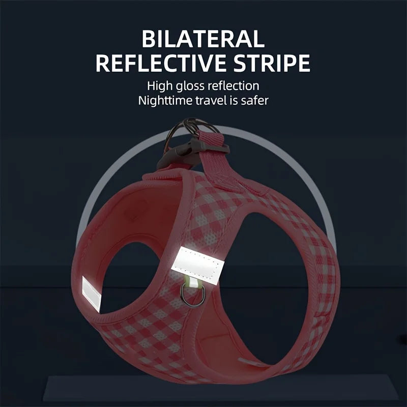 Plaid Reflective Cat Harness Set – Breathable & Stylish Cat Suit with Leash