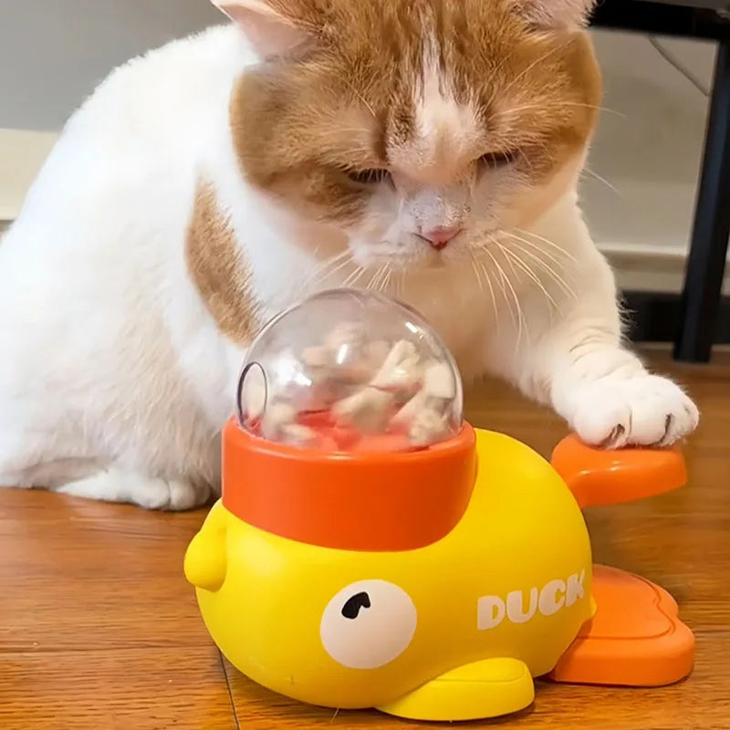 Yellow Duck Interactive Cat Treat Dispenser – Puzzle Slow Feeder Toy 🐱🦆