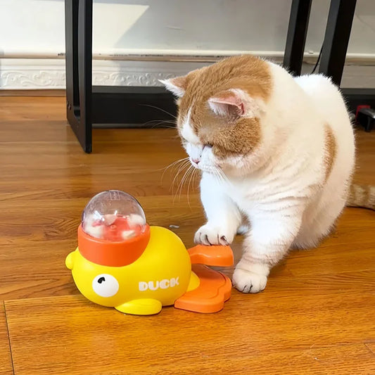 Yellow Duck Interactive Cat Treat Dispenser – Puzzle Slow Feeder Toy 🐱🦆