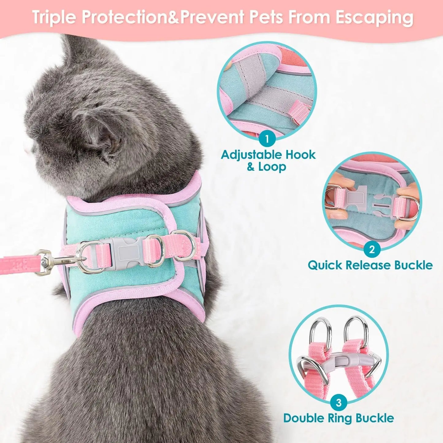 Adjustable Vest-Style Cat Harness Set – Reflective & Safe for Night