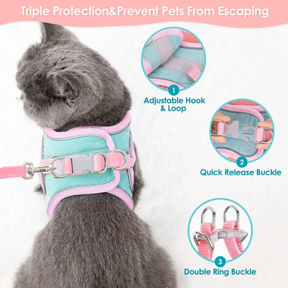 Adjustable Vest-Style Cat Harness Set – Reflective & Safe for Night