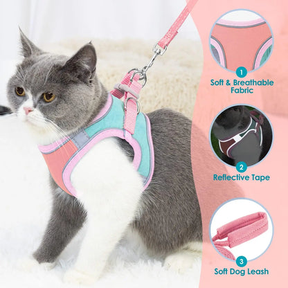 Adjustable Vest-Style Cat Harness Set – Reflective & Safe for Night