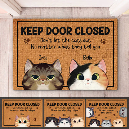 Keep The Door Closed – Personalized Cat Doormat with Custom Names & Breeds – Fun Gift for Cat Owners & Pet Lovers