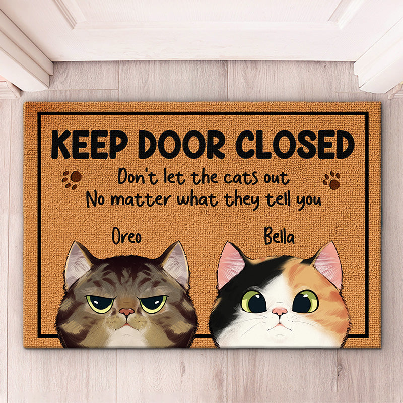 Keep The Door Closed – Personalized Cat Doormat with Custom Names & Breeds – Fun Gift for Cat Owners & Pet Lovers