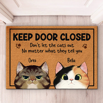 Keep The Door Closed – Personalized Cat Doormat with Custom Names & Breeds – Fun Gift for Cat Owners & Pet Lovers