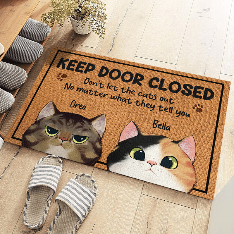 Keep The Door Closed – Personalized Cat Doormat with Custom Names & Breeds – Fun Gift for Cat Owners & Pet Lovers